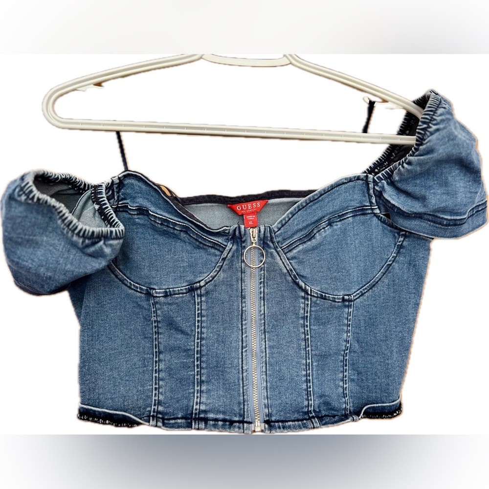 Guess Denim Corset Cropped Zipper in Size XL